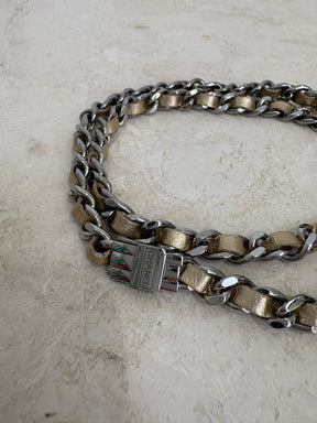 Chanel Gold Leather and Silver Chain Wrap Around Premiere Watch