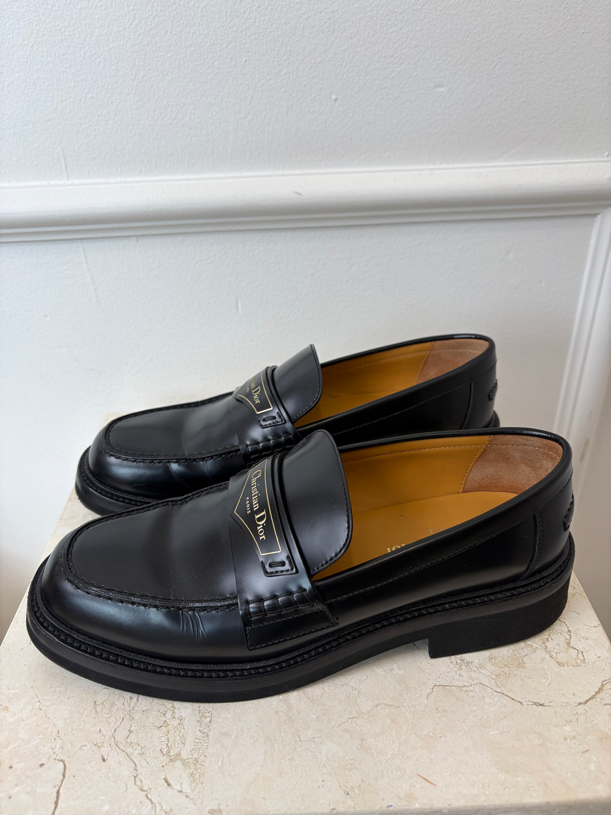 Dior Black Leather Logo 'Boy' Loafer, 38.5D