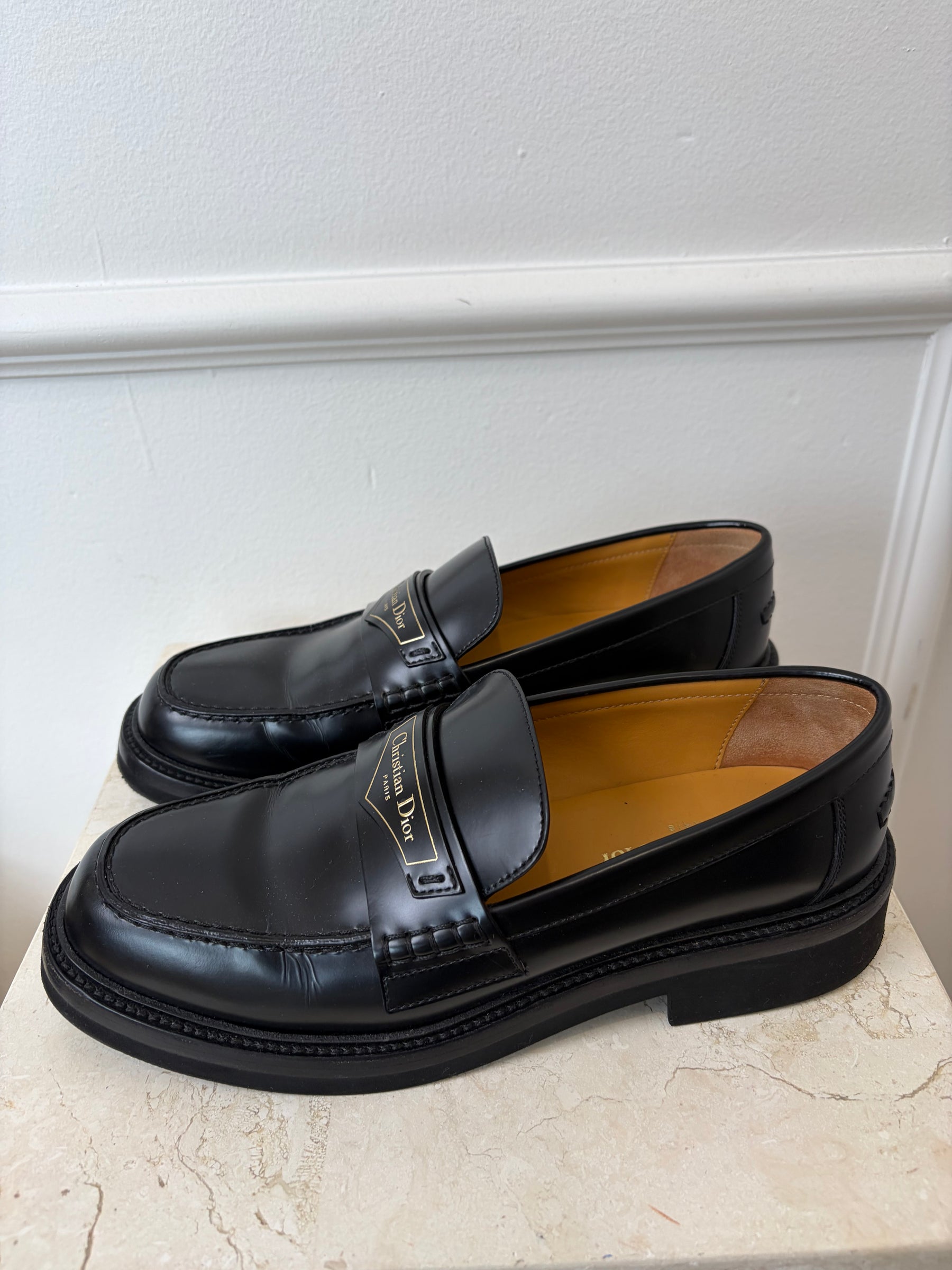 Dior Black Leather Logo 'Boy' Loafer, 38.5D