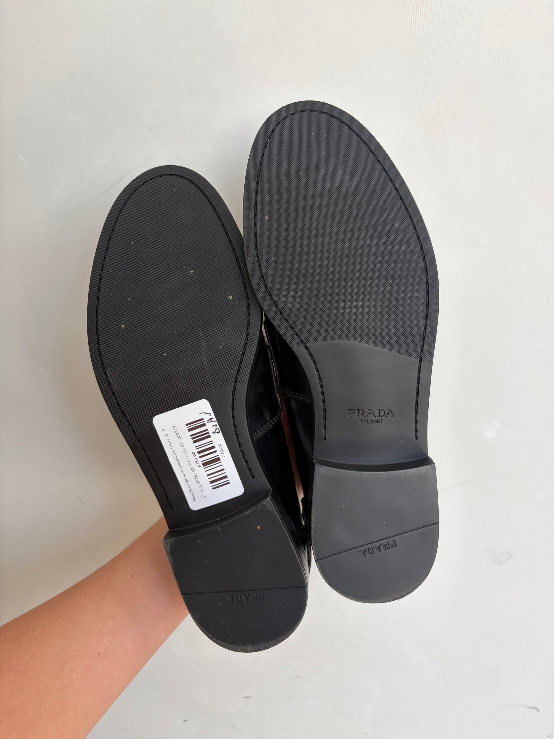 Prada Black Brushed Leather Logo Loafer, 37.5