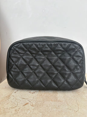 Chanel Black Caviar Quilted Curvy Pouch Cosmetic Case