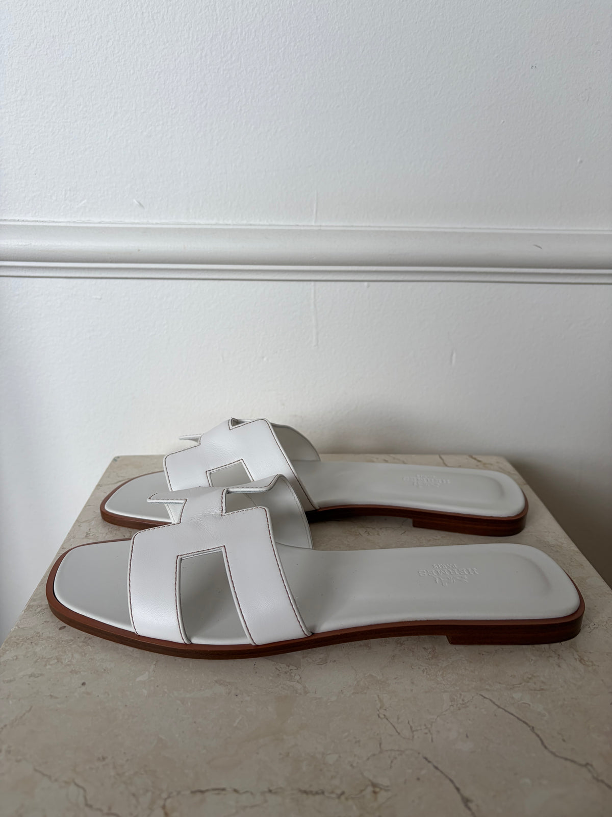 Hermès White Oran Sandals, 41