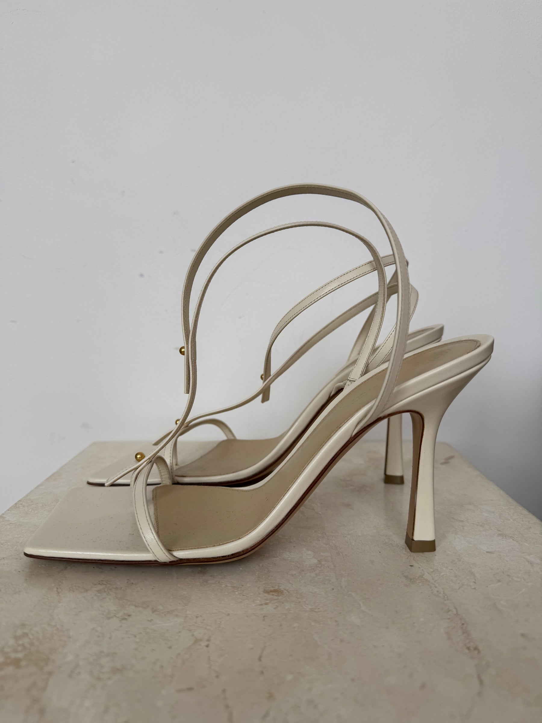 Bottega Veneta Cream Strappy Heels, 38