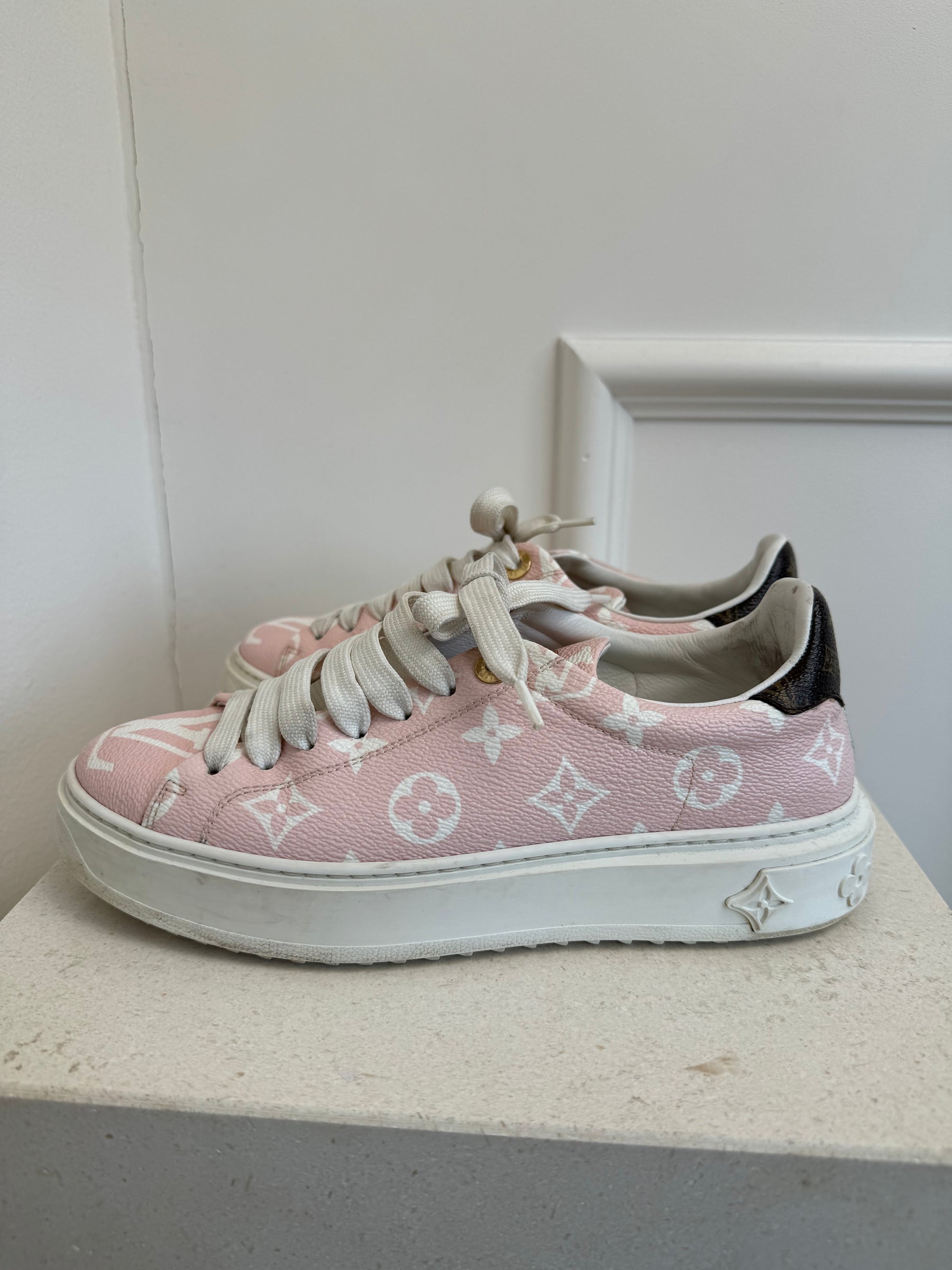 Louis Vuitton Pink and White Monogram Sneakers, 37