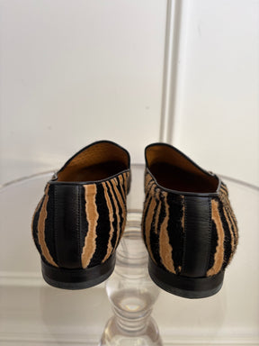 Gucci Black and Brown Ponyhair Tiger Print Loafer, 7 UK