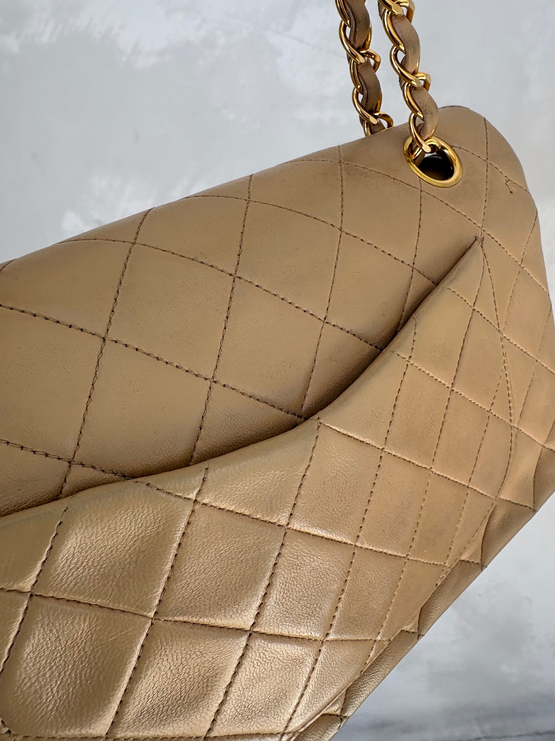Chanel Small Classic Flap in Beige Lambskin Leather