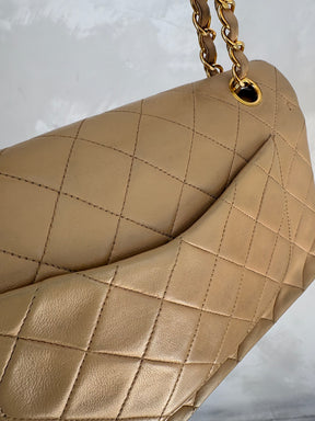 Chanel Small Classic Flap in Beige Lambskin Leather