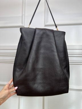 A-ESQUE Dark Brown Grained Leather Fold Bag