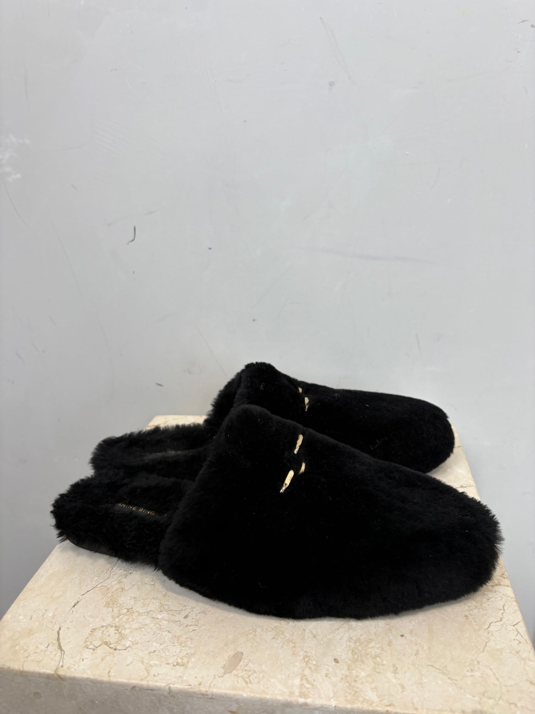 Anine Bing Black Shearling Link Slipper Mule, 41