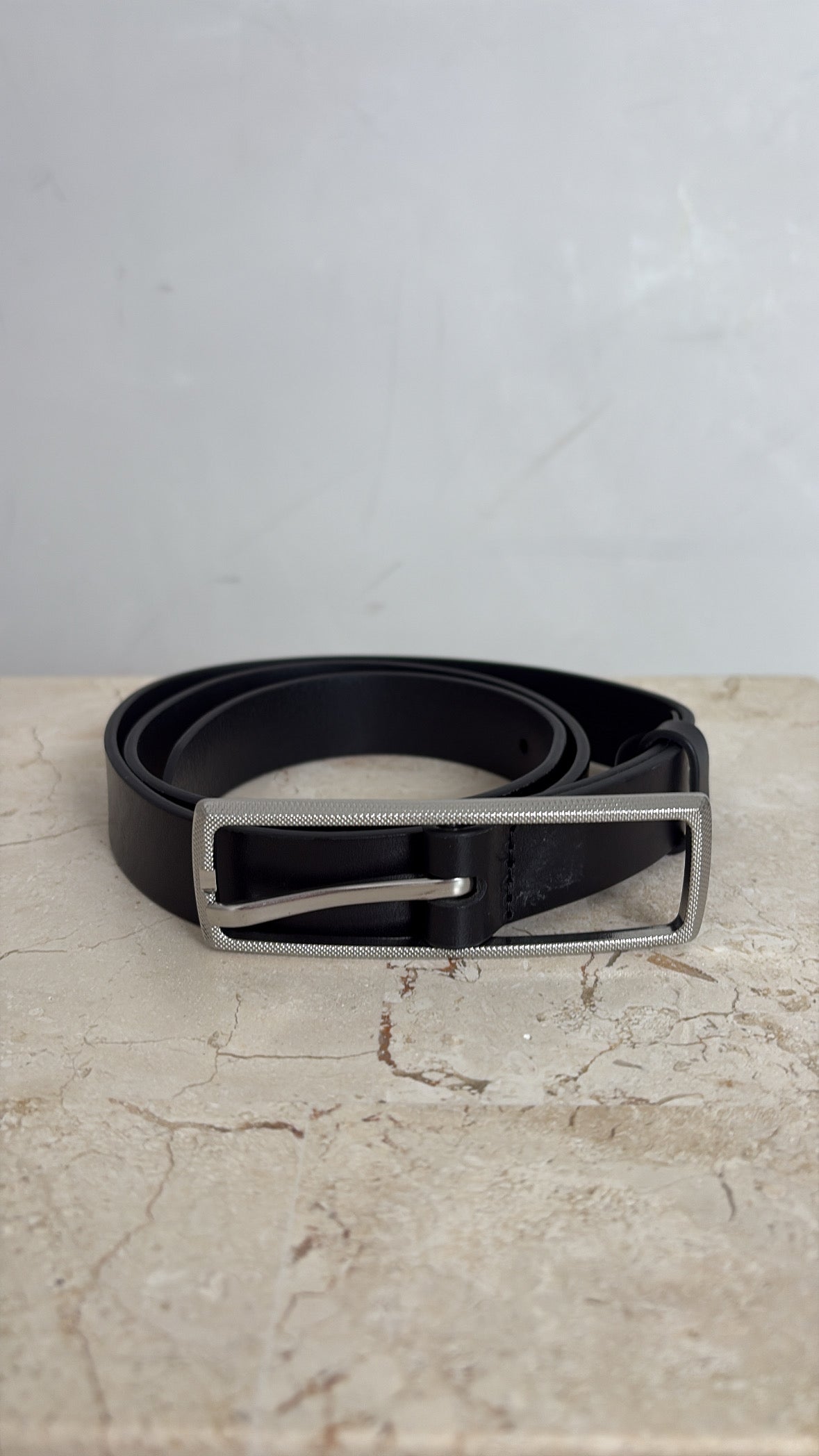 rag & bone Black leather Belt With Rectangle Silver Buckle, Small