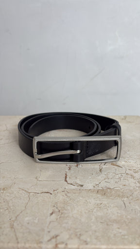 rag & bone Black leather Belt With Rectangle Silver Buckle, Small