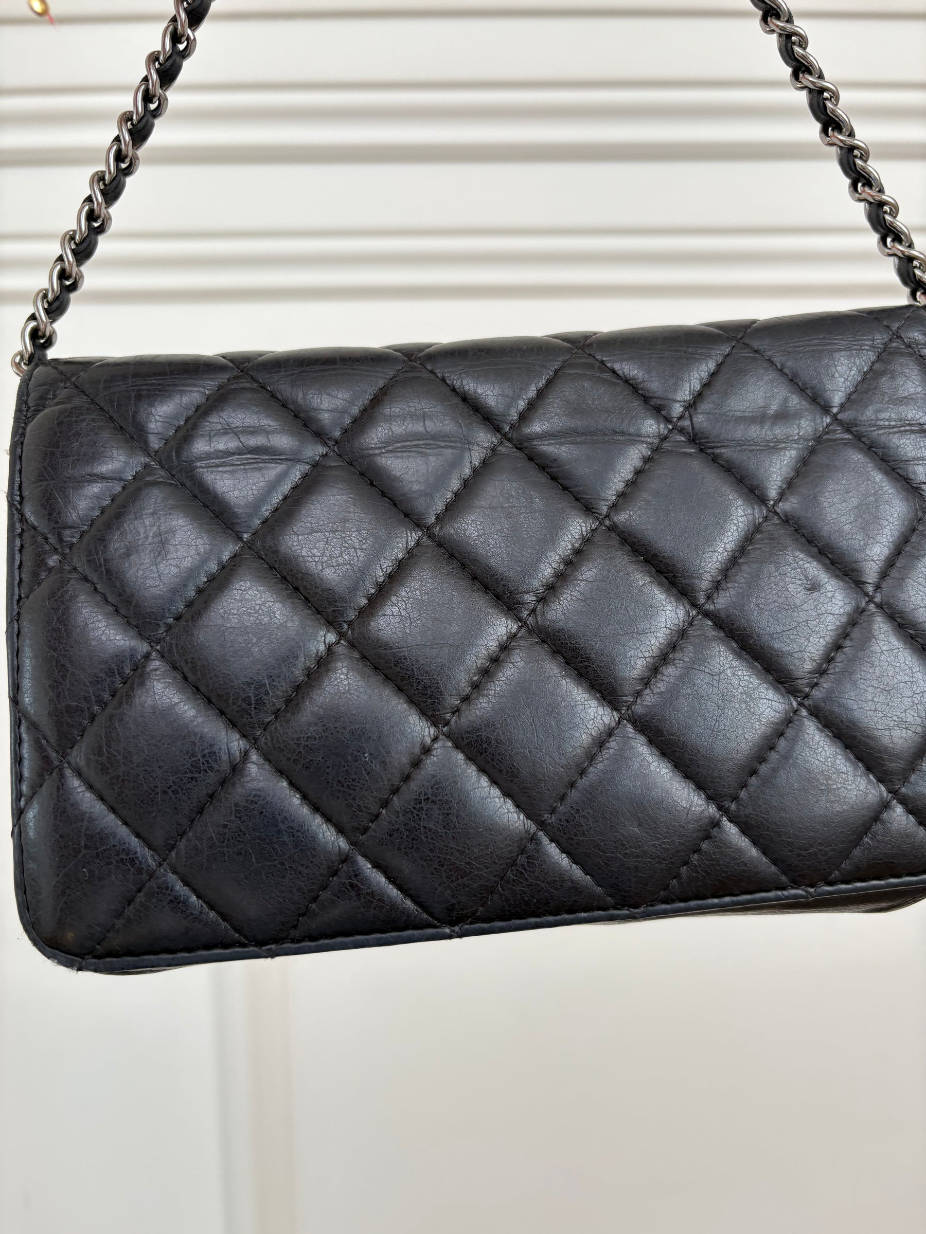 Chanel Quilted Lambskin Tassel Wallet On Chain Black With Silver Hardware