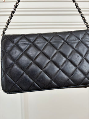Chanel Quilted Lambskin Tassel Wallet On Chain Black With Silver Hardware