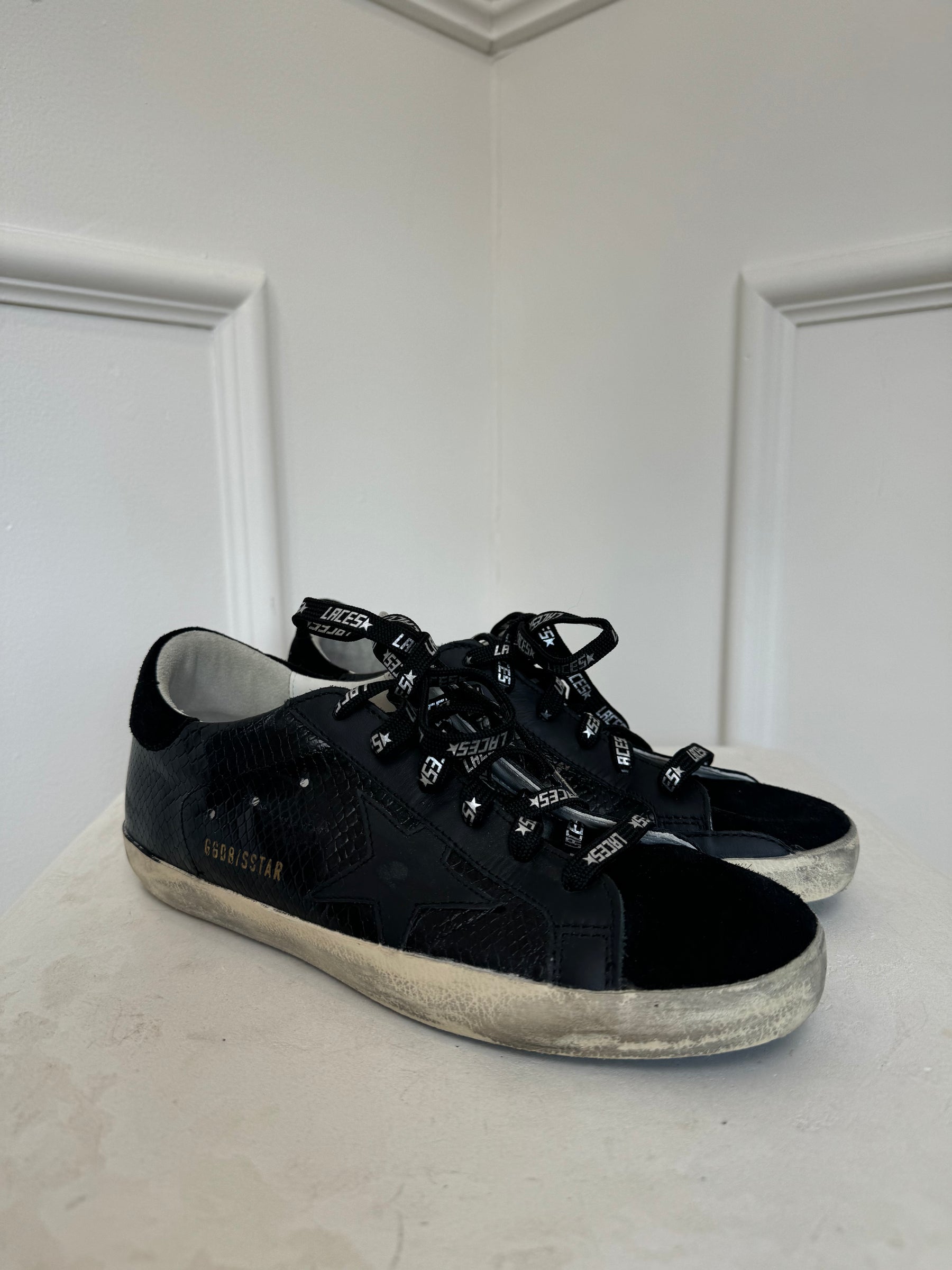 Golden Goose Superstar Black Embossed Sneakers, 39
