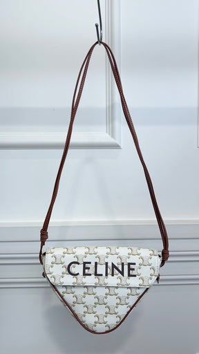 Céline White Canvas Triomphe Logo Triangle Bag