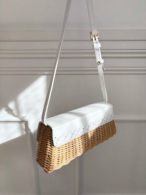 Sparrows Weave The Cross Body Wicker And Leather Clutch In Ivory