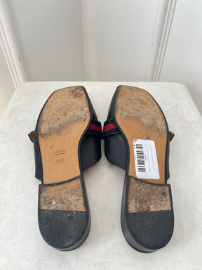 Gucci Black Leather Marmont Mules, 39.5