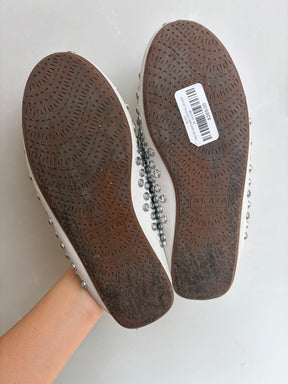Alaïa White Leather Crystal Slides, 39