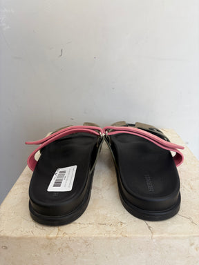 Hermès Khaki and Pink Suede Chypre Sandals, 40