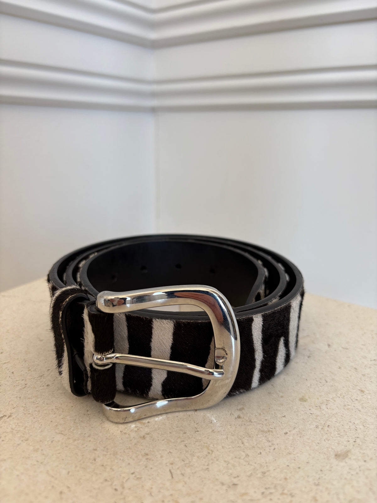 Isabel Marant Black and White Zebra Print Belt, L