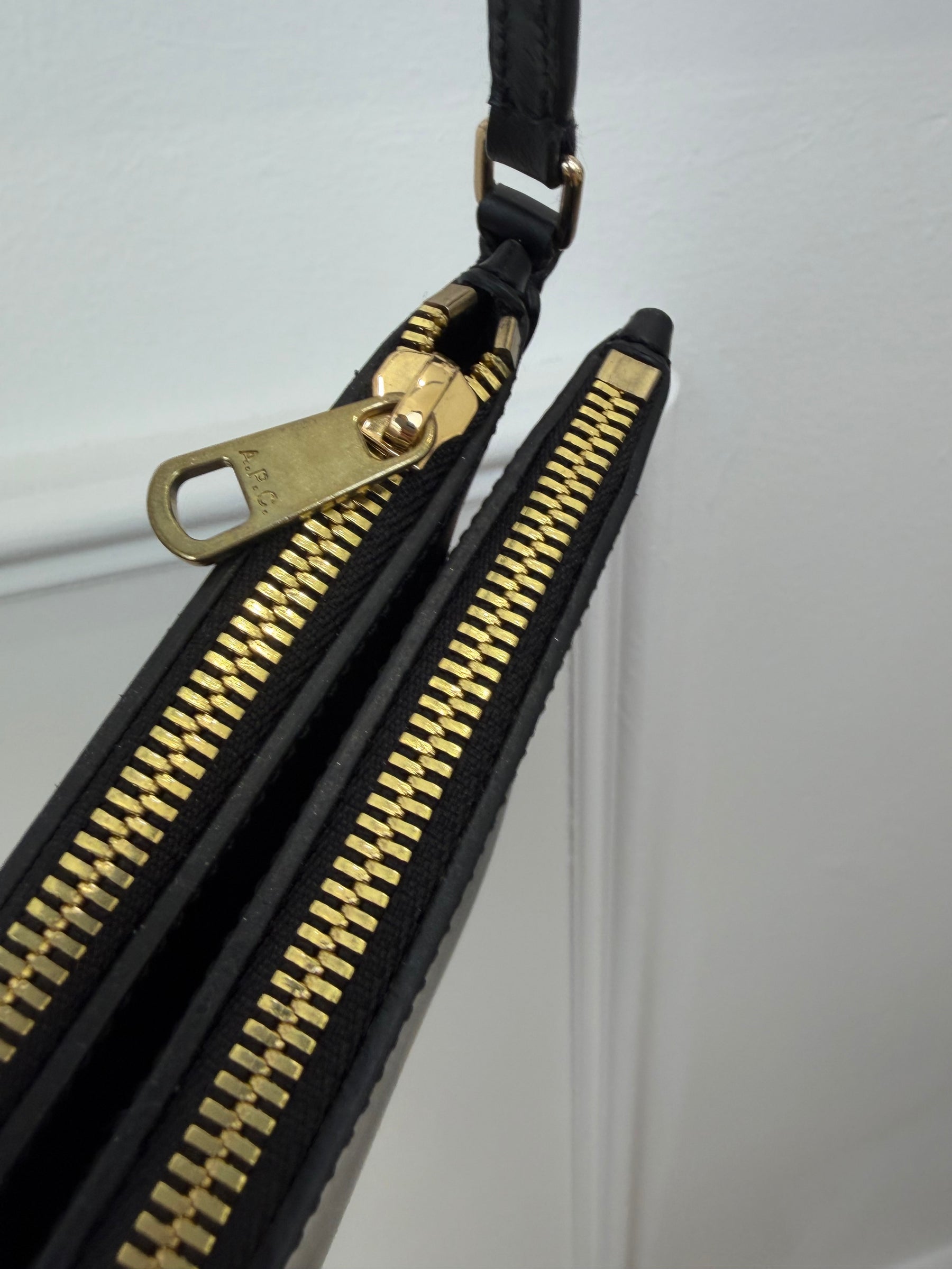 A.P.C. Black Leather Double Zip Cross Body Bag