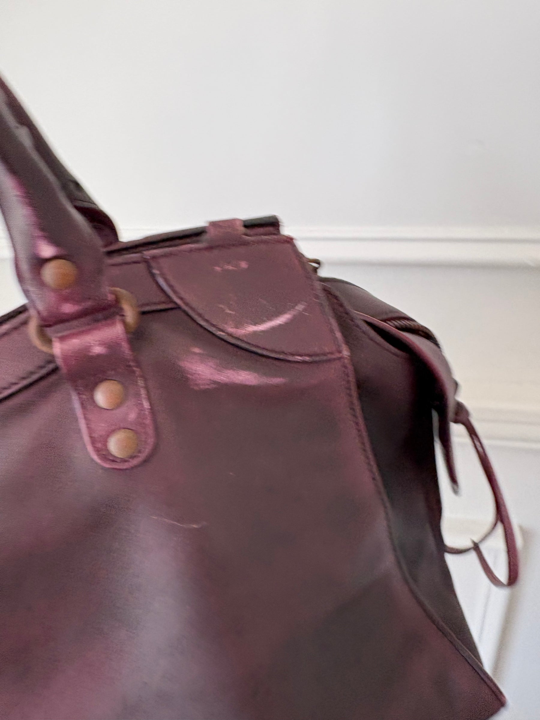 Balenciaga Neo Classic Medium City Bag in Burgundy Distressed Leather