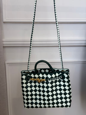 Bottega Veneta Green and White Intrecciato Small Andiamo Bag