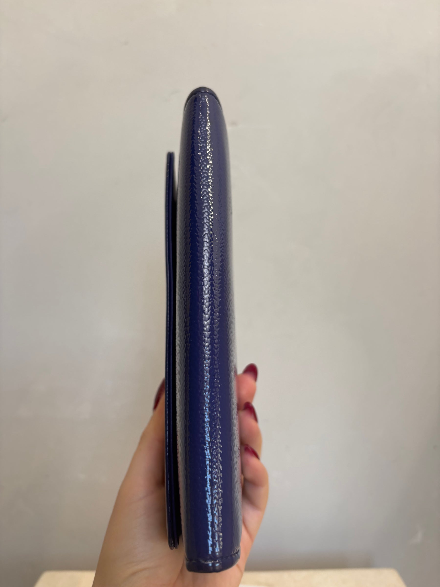 Chanel Purple Grained Patent Leather Flap Logo Wallet