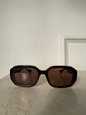 Gucci Tortoishell Slim Rectangular Sunglasses
