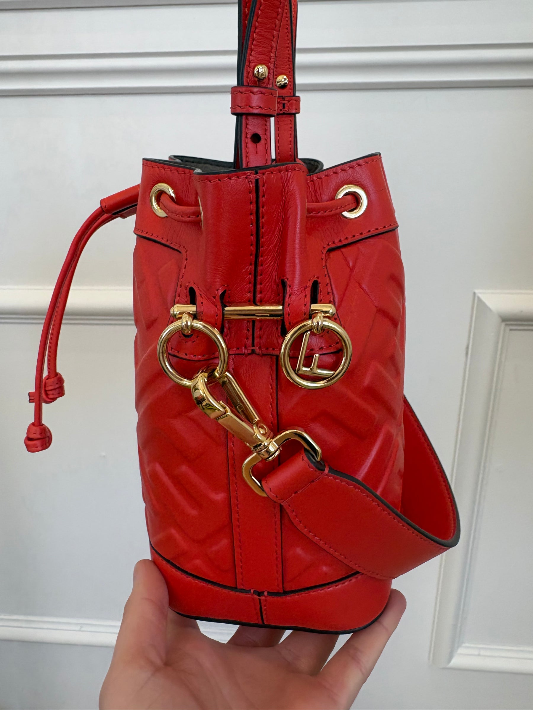 Fendi Lava Debossed Monogram Leather Mon Tressor Bucket Bag
