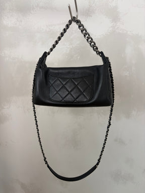 Chanel Black Calfskin Chain Signature Hobo Bag
