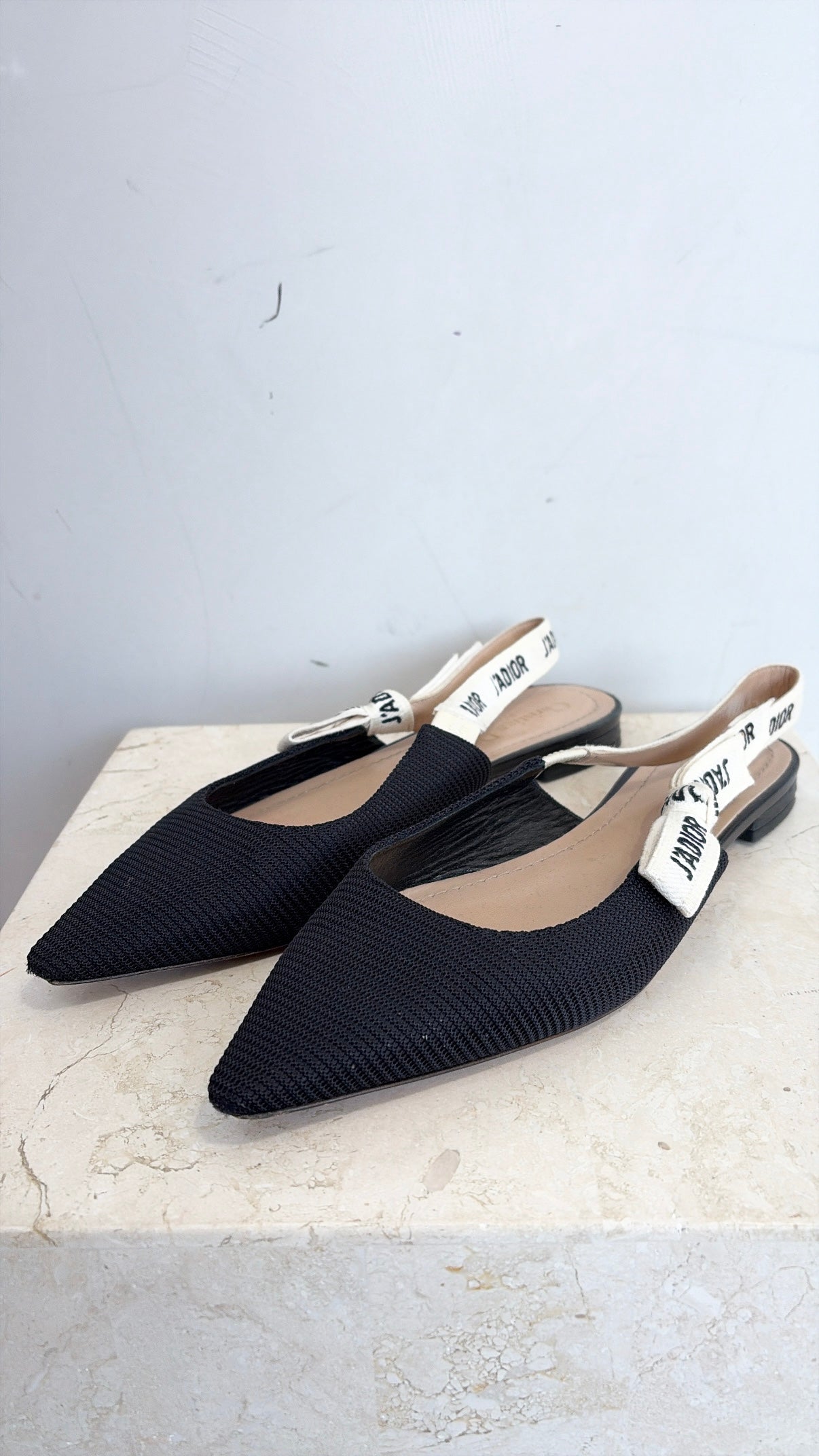 Dior Black Technical Pointed J'adior Slingback Flats, 39