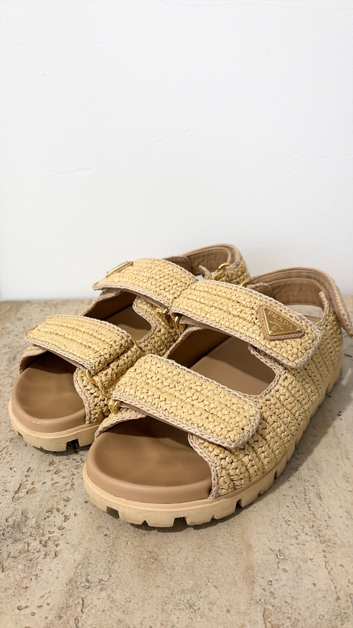 Prada Raffia Dad Sandals, 40