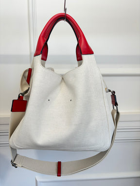 Valentino Garavani Canvas and Red Leather Rose 'Atelier' Tote, S