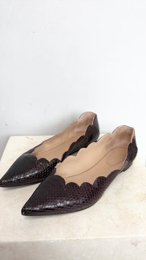 Chloé Plum Python Pointed Scalloped Ballet Flats, 37.5