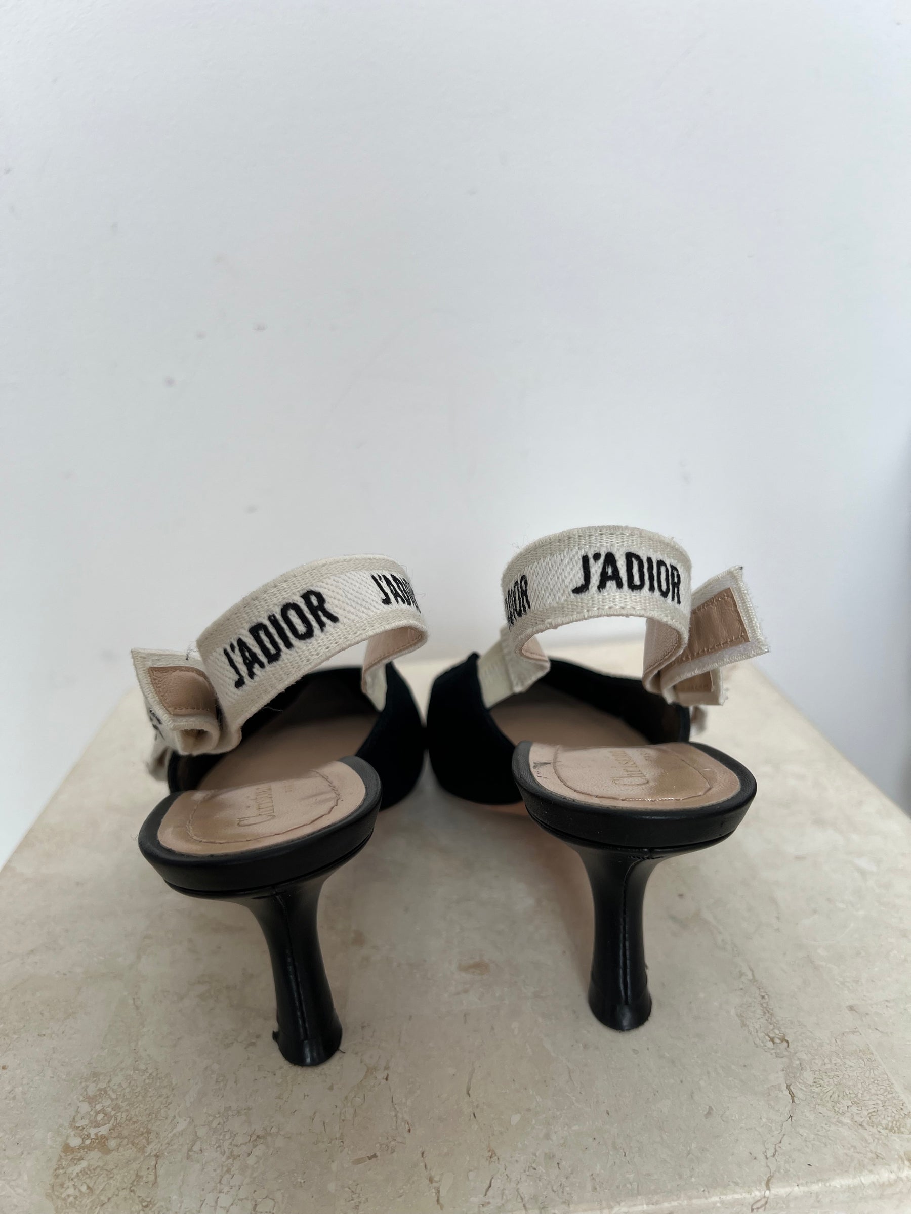 Dior J'Adior Black Technical Slingback Pumps, 37