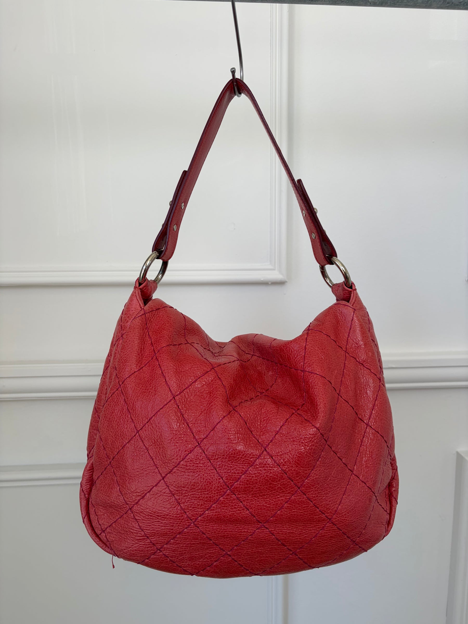 Chanel Crinkled Leather On The Road Flap Bag In Coral
