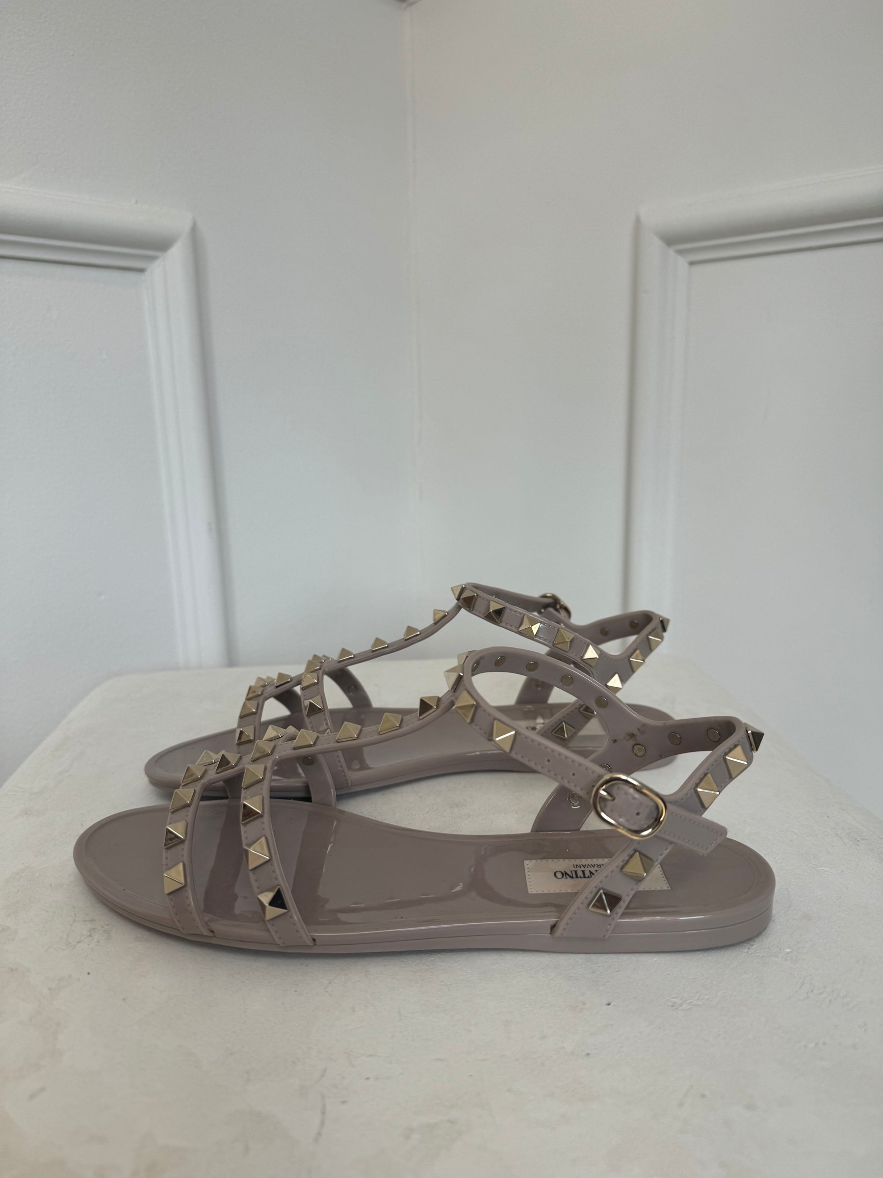 Valentino Garavani Beige Rockstud PVC Sandals, 37