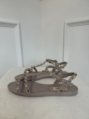 Valentino Garavani Beige Rockstud PVC Sandals, 37