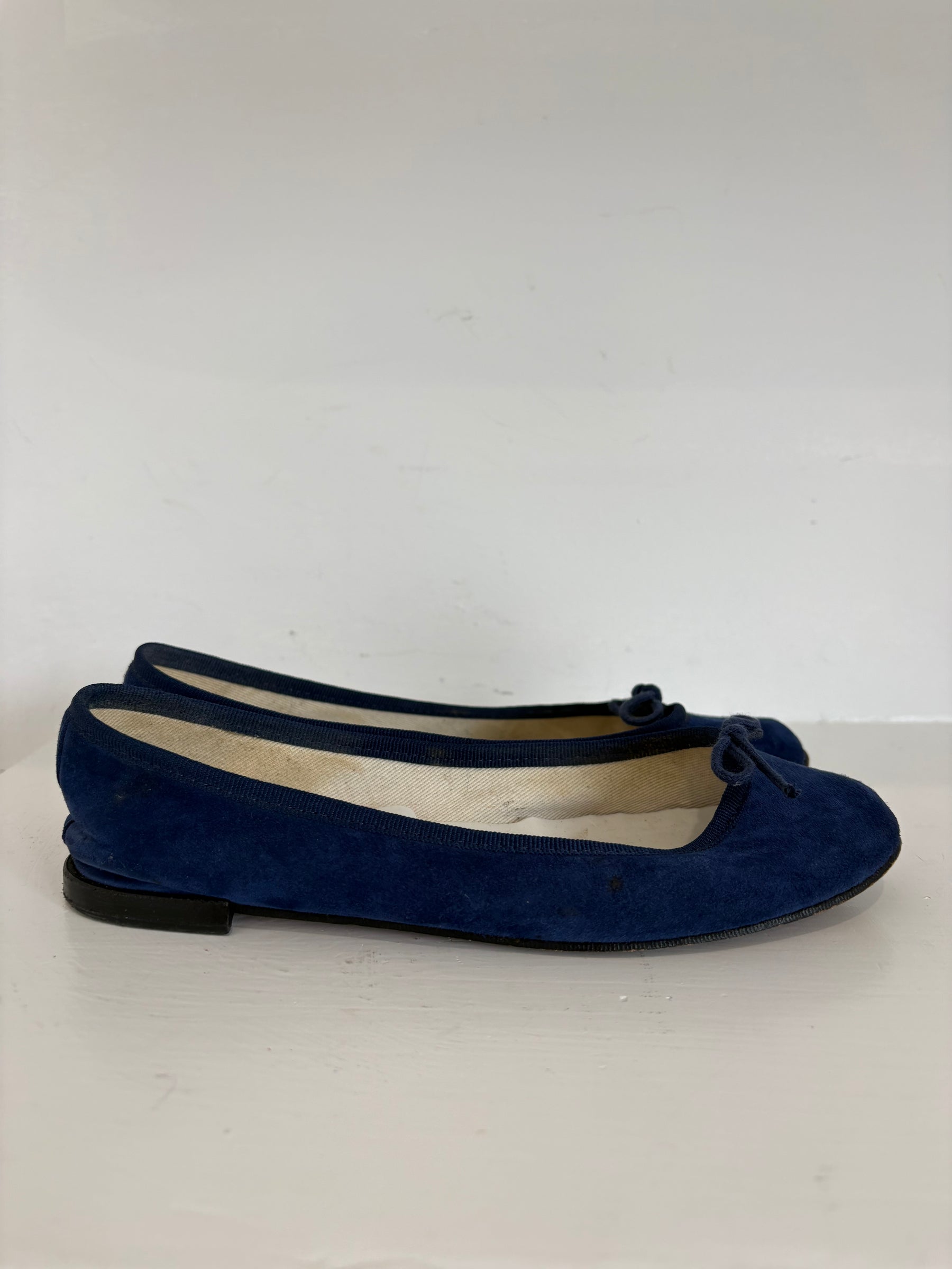 Repetto Navy Suede Ballet Flats, 36