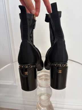 Chanel Uniform Ankle Boot Stretch Black Leather, 39C
