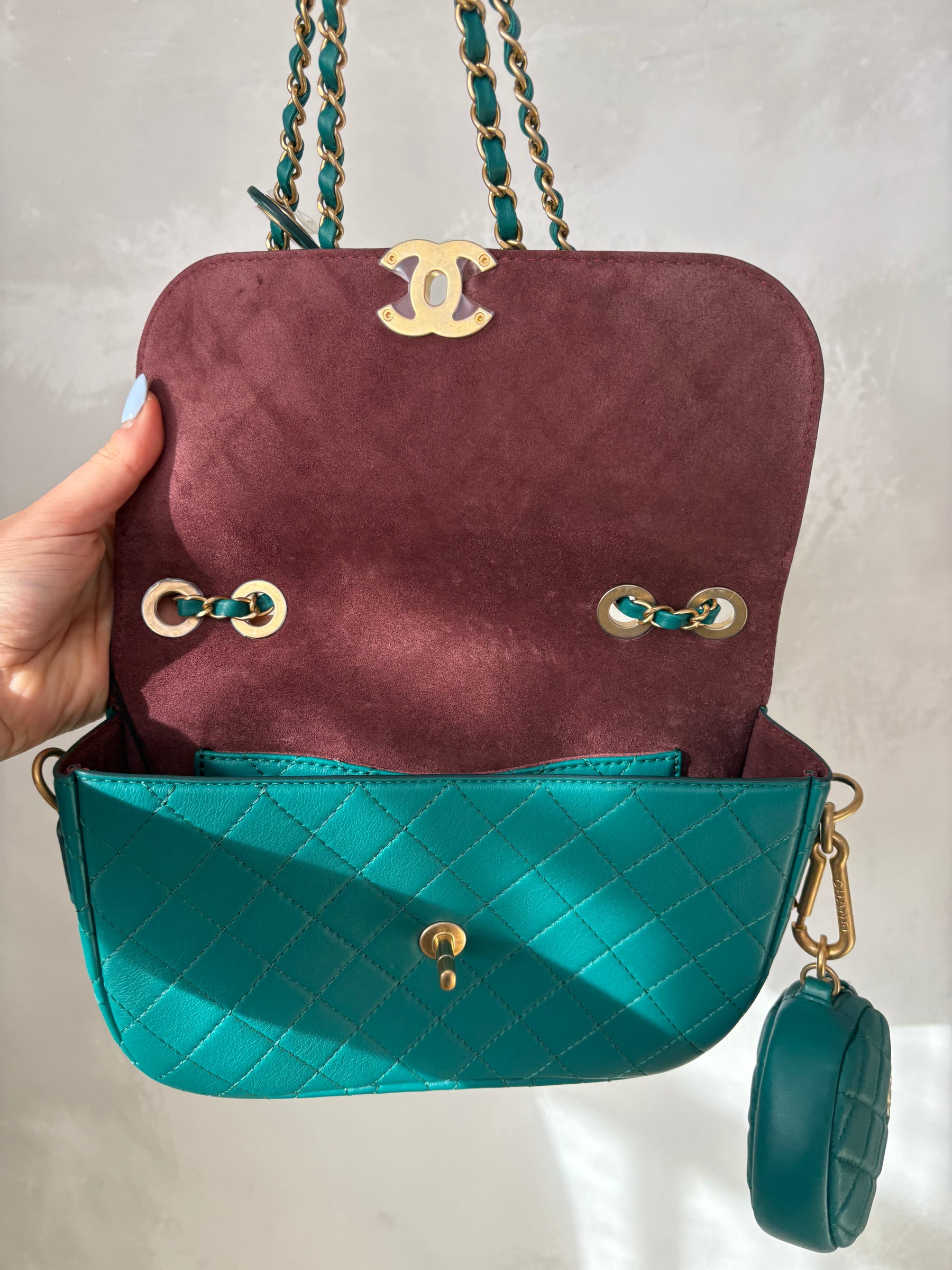 Chanel Multi Pouching Flap Bag With Coin Purse Green