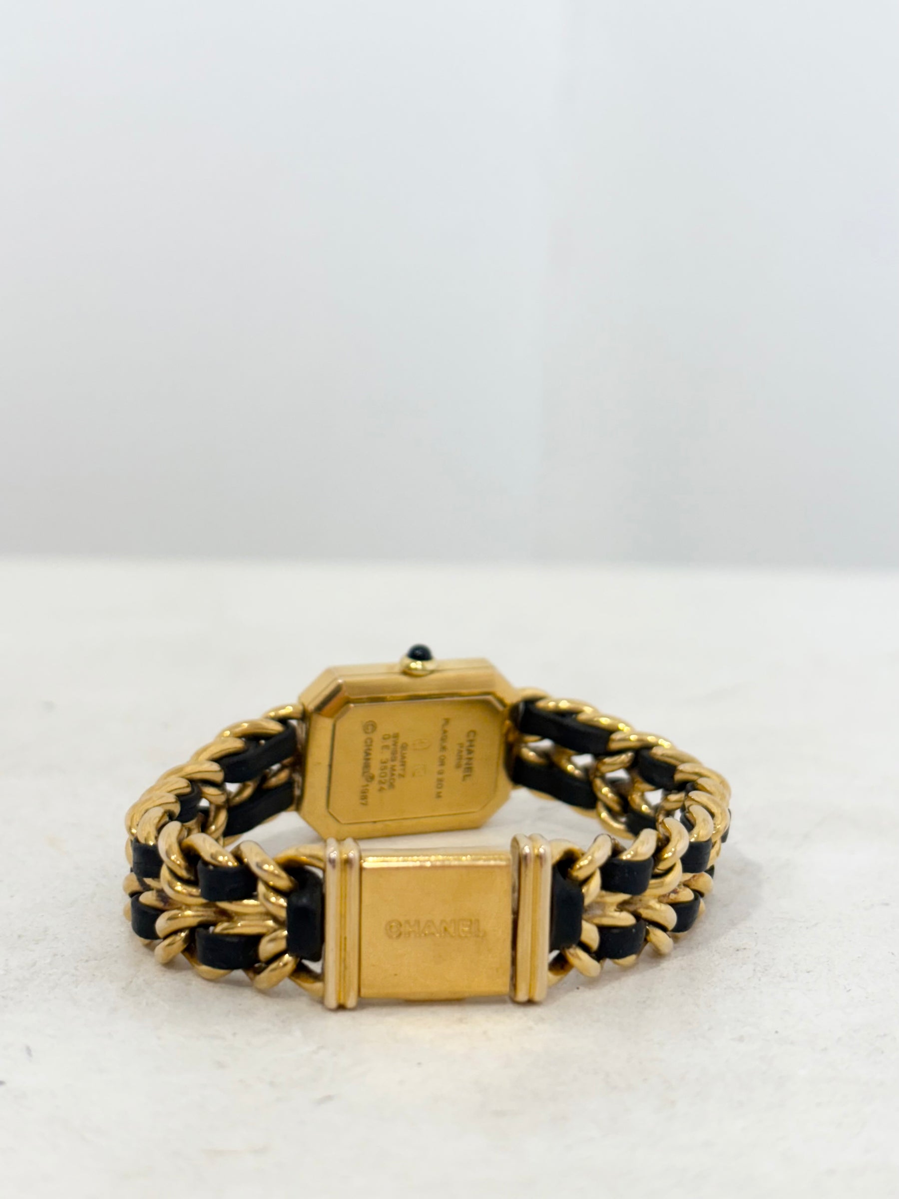Chanel Gold Tone and Black Leather Premiere Watch, L