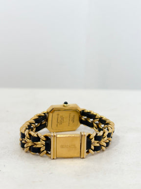 Chanel Gold Tone and Black Leather Premiere Watch, L