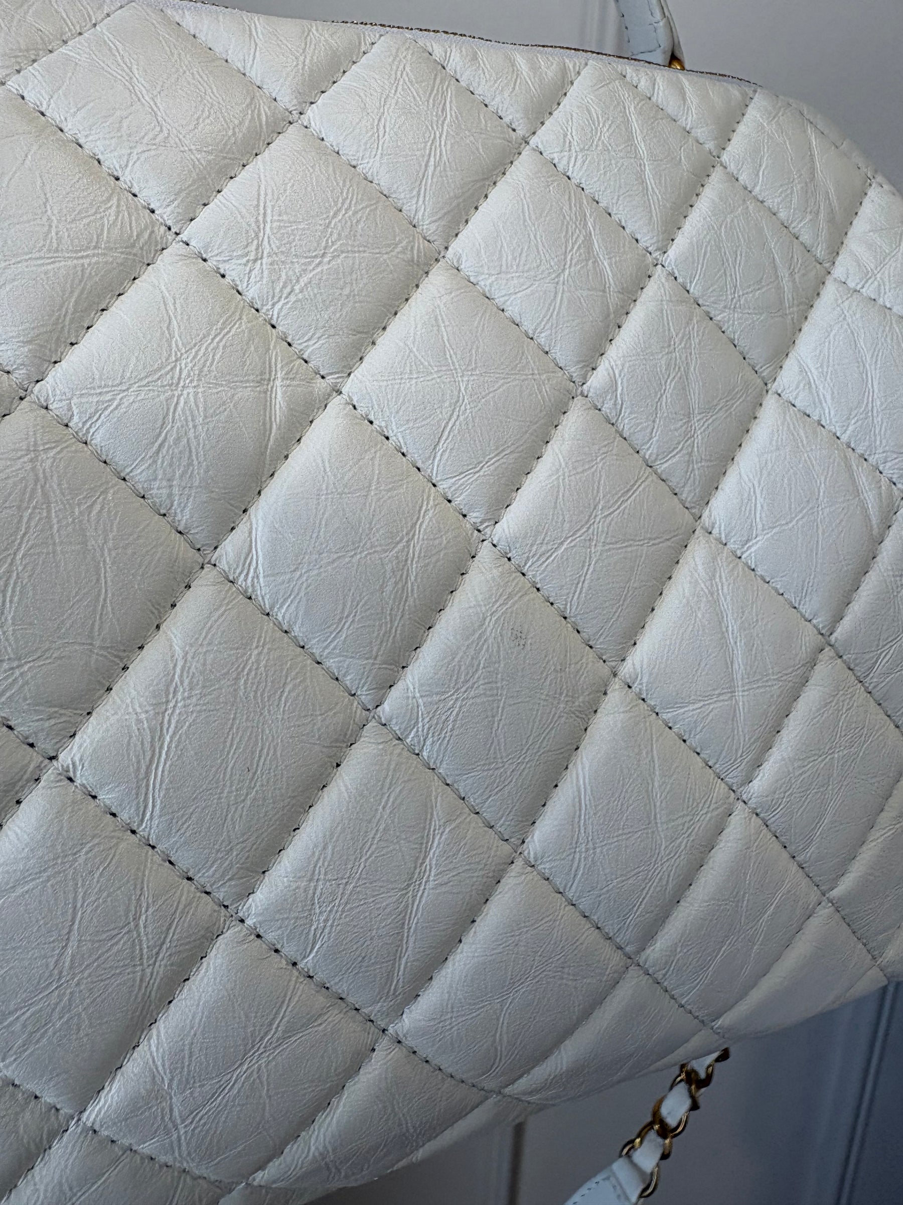 Chanel White Lambskin Leather Retro Spirit Bowling Bag
