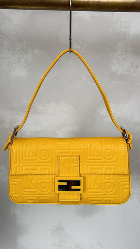 Fendi Yellow Leather Embossed Monogram Baguette