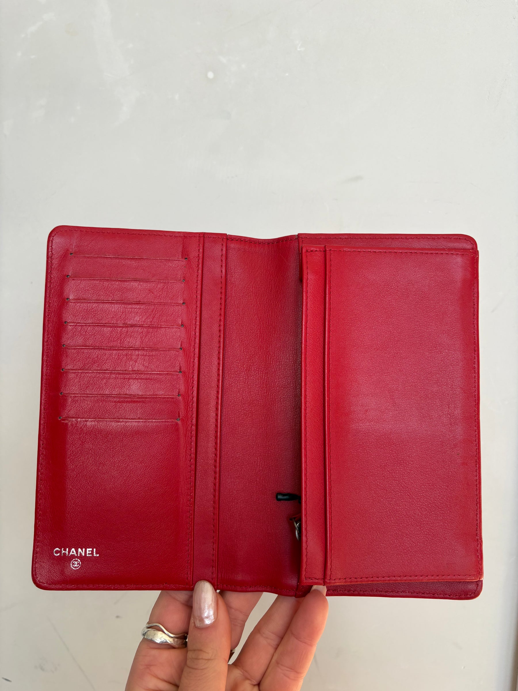 Chanel Red Caviar Leather Flap Wallet