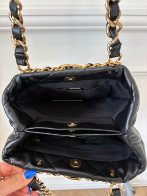 Chanel Black Lambskin Quilted Leather Chain Tote