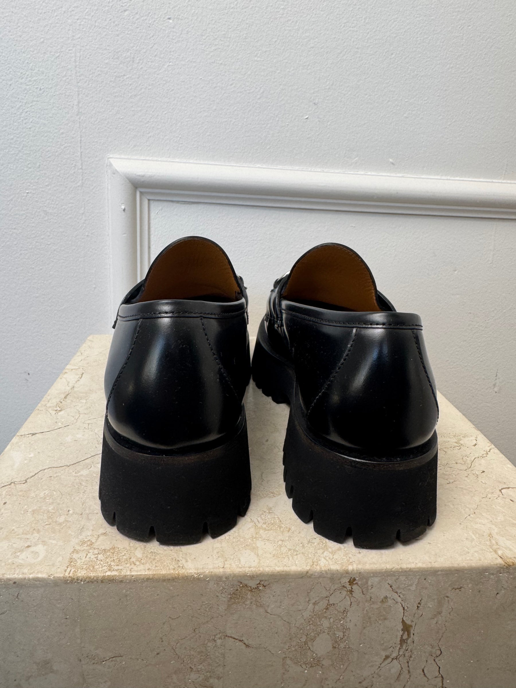 Gucci Black Horsebit Chunky Loafers, 38