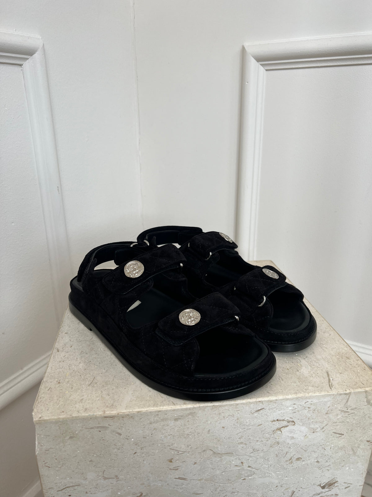 Chanel Black Suede Dad Sandals, 37